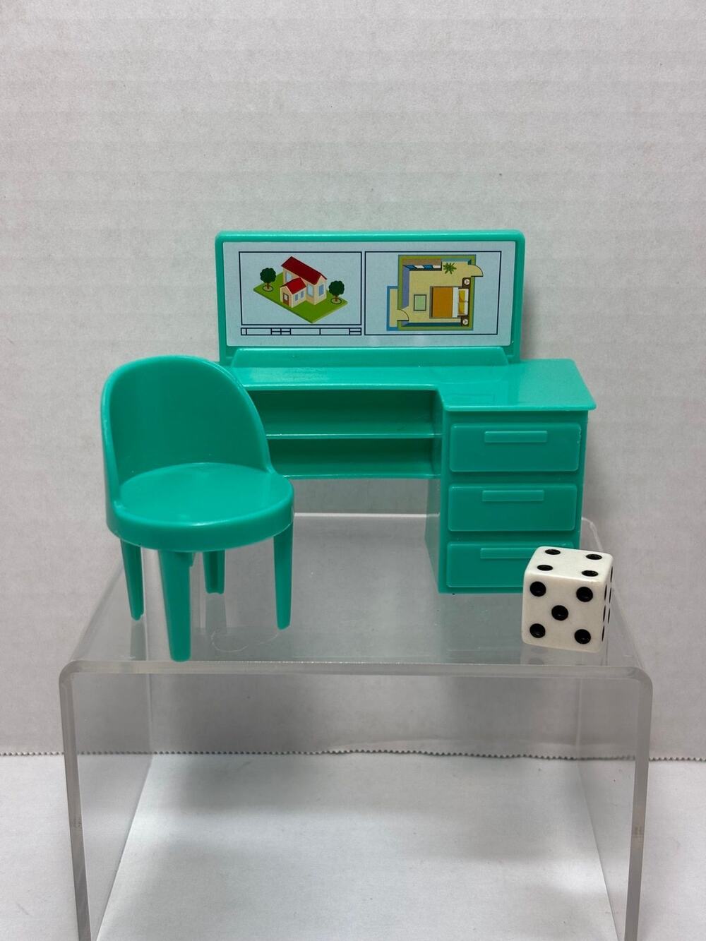 Dollhouse Desk And Chair 3.5 Inches Long Blue
